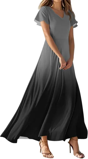 Women's Casual Short Sleeve Dresses Summer Loose T-Shirt Sundresses Gradient Swing Dresses Plus Size.