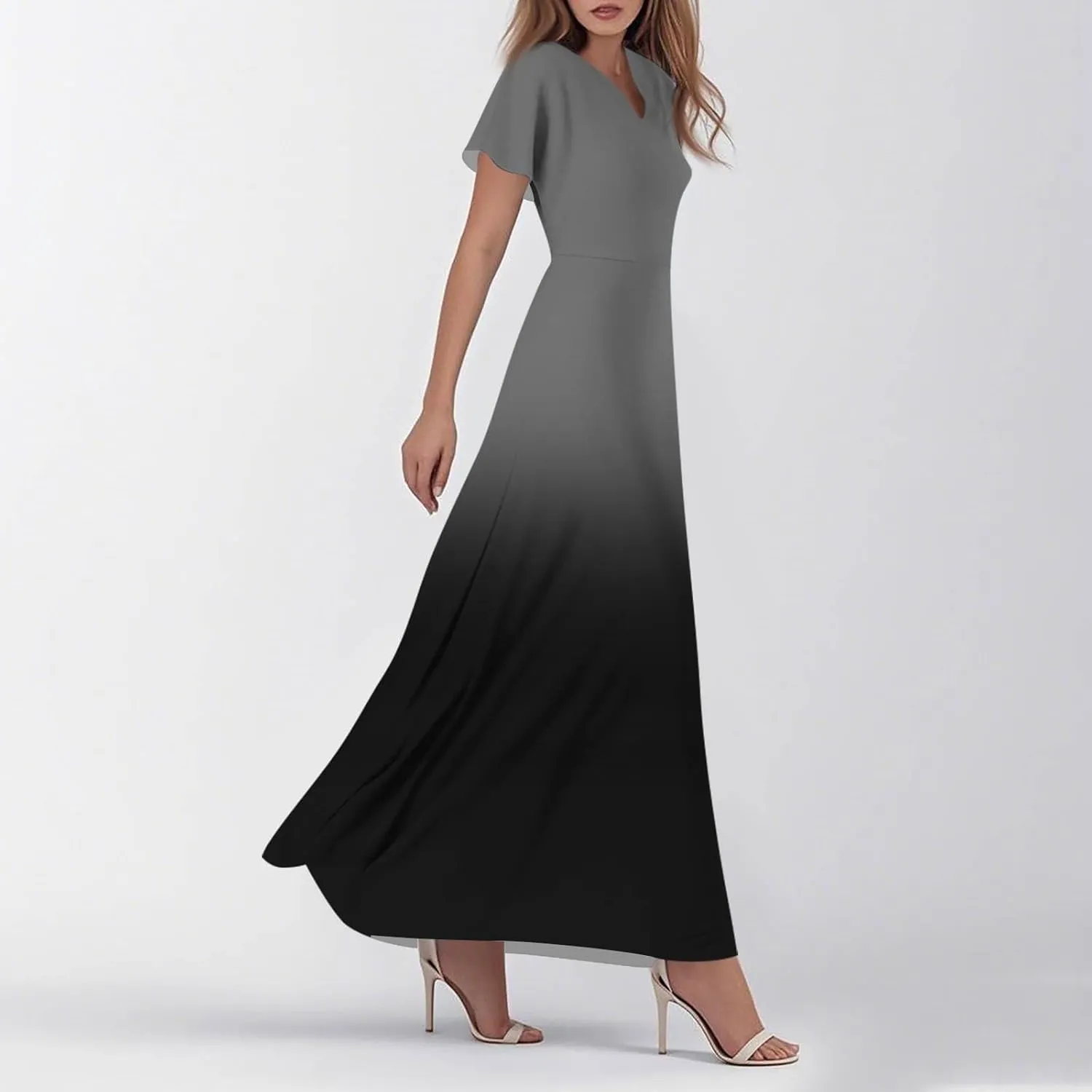 Women's Casual Short Sleeve Dresses Summer Loose T-Shirt Sundresses Gradient Swing Dresses Plus Size.