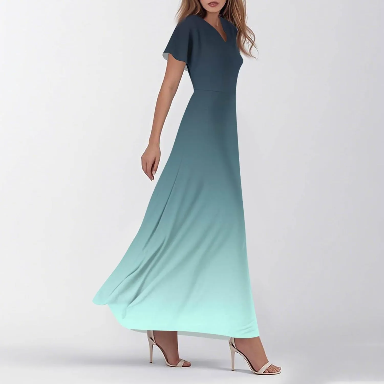 Women's Casual Short Sleeve Dresses Summer Loose T-Shirt Sundresses Gradient Swing Dresses Plus Size.