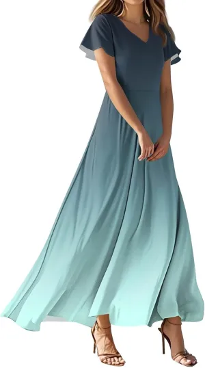 Women's Casual Short Sleeve Dresses Summer Loose T-Shirt Sundresses Gradient Swing Dresses Plus Size.
