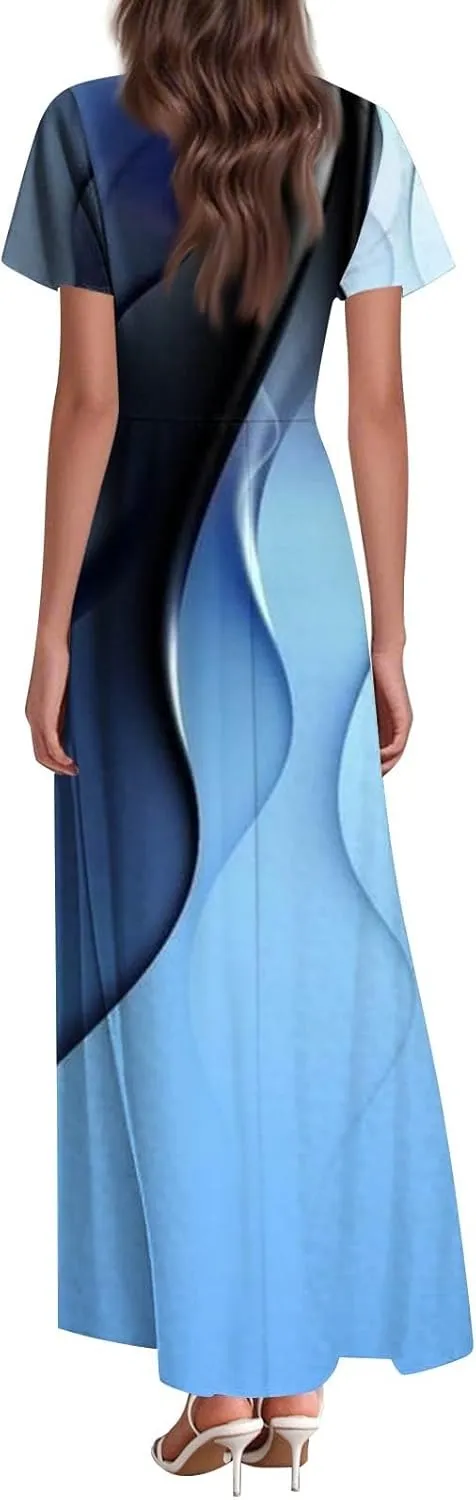 Women's Casual Short Sleeve Dresses Summer Loose T-Shirt Sundresses Gradient Swing Dresses Plus Size.
