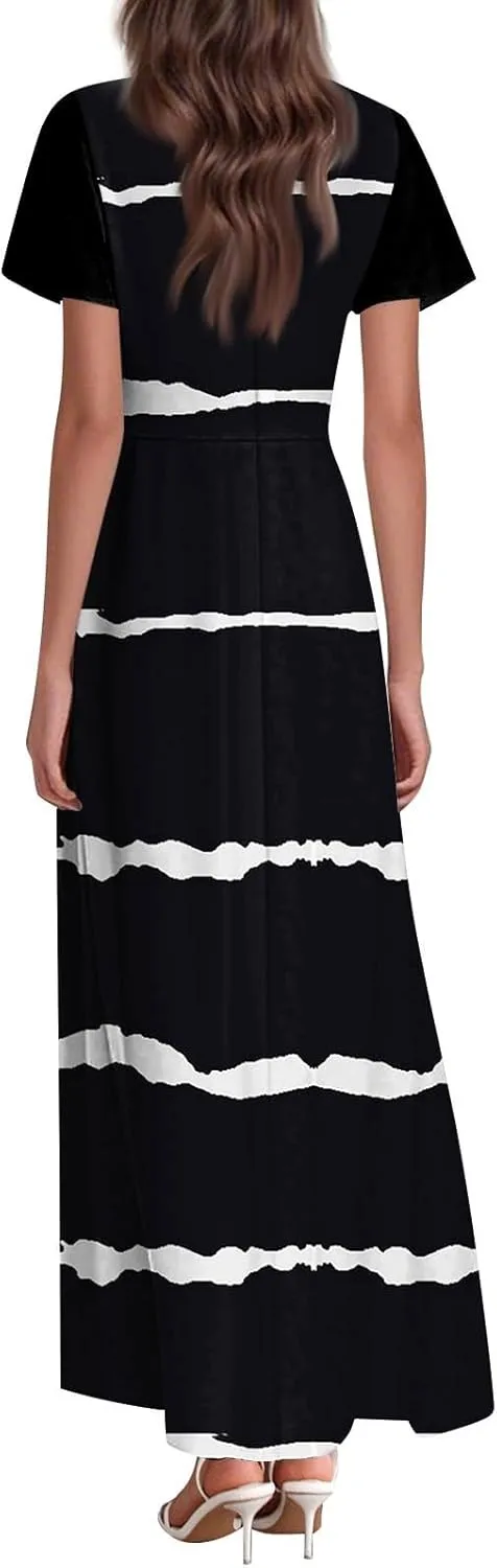 Women's Casual Short Sleeve Dresses Summer Loose T-Shirt Sundresses Gradient Swing Dresses Plus Size.