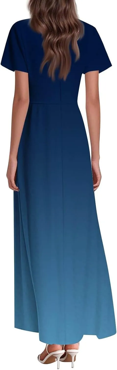 Women's Casual Short Sleeve Dresses Summer Loose T-Shirt Sundresses Gradient Swing Dresses Plus Size.