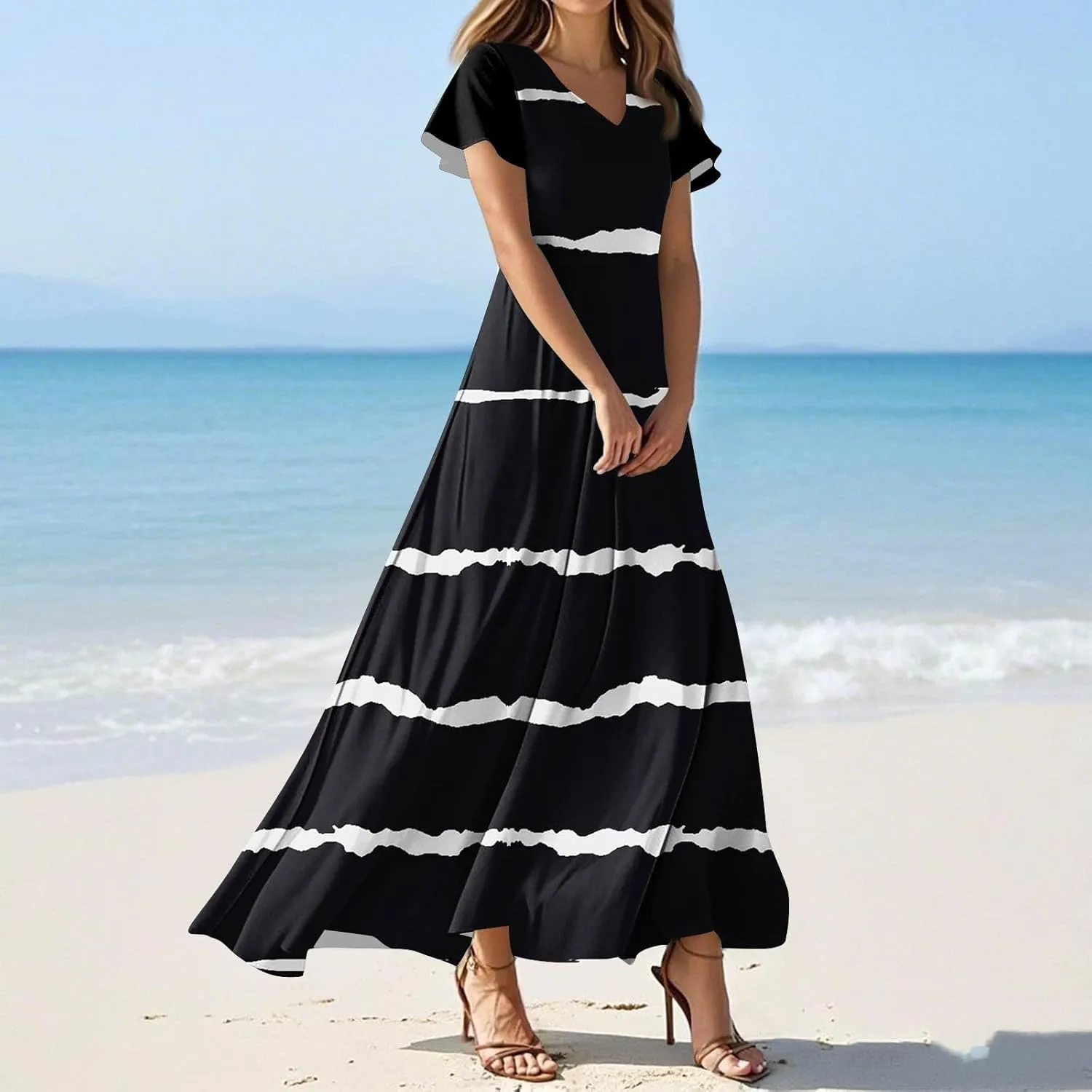 Women's Casual Short Sleeve Dresses Summer Loose T-Shirt Sundresses Gradient Swing Dresses Plus Size.