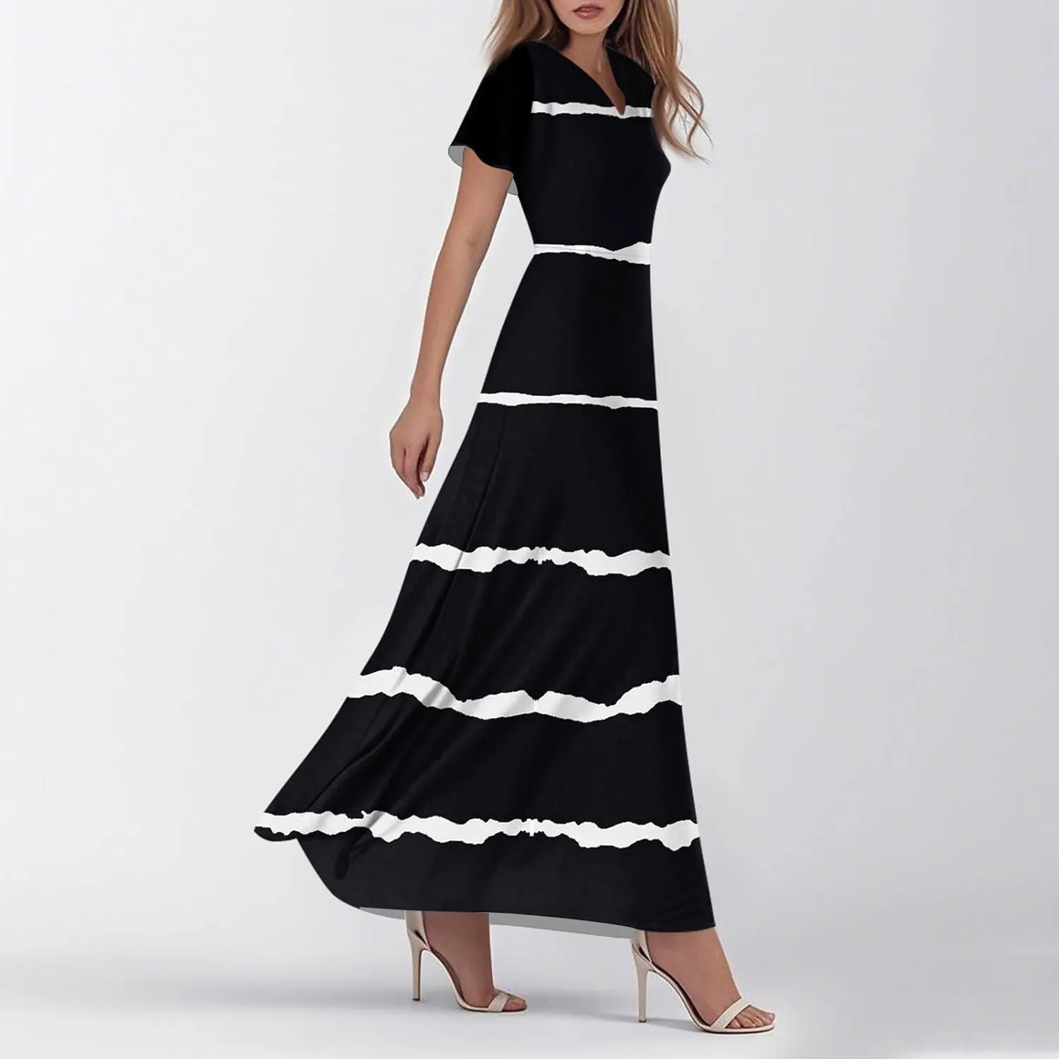 Women's Casual Short Sleeve Dresses Summer Loose T-Shirt Sundresses Gradient Swing Dresses Plus Size.