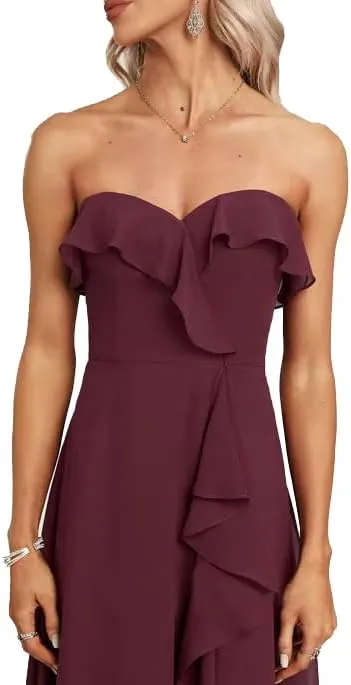 Women's Chiffon Ruffle Neck Slim Fit Evening Gown Fashionable Slit Sexy Flowing Dress