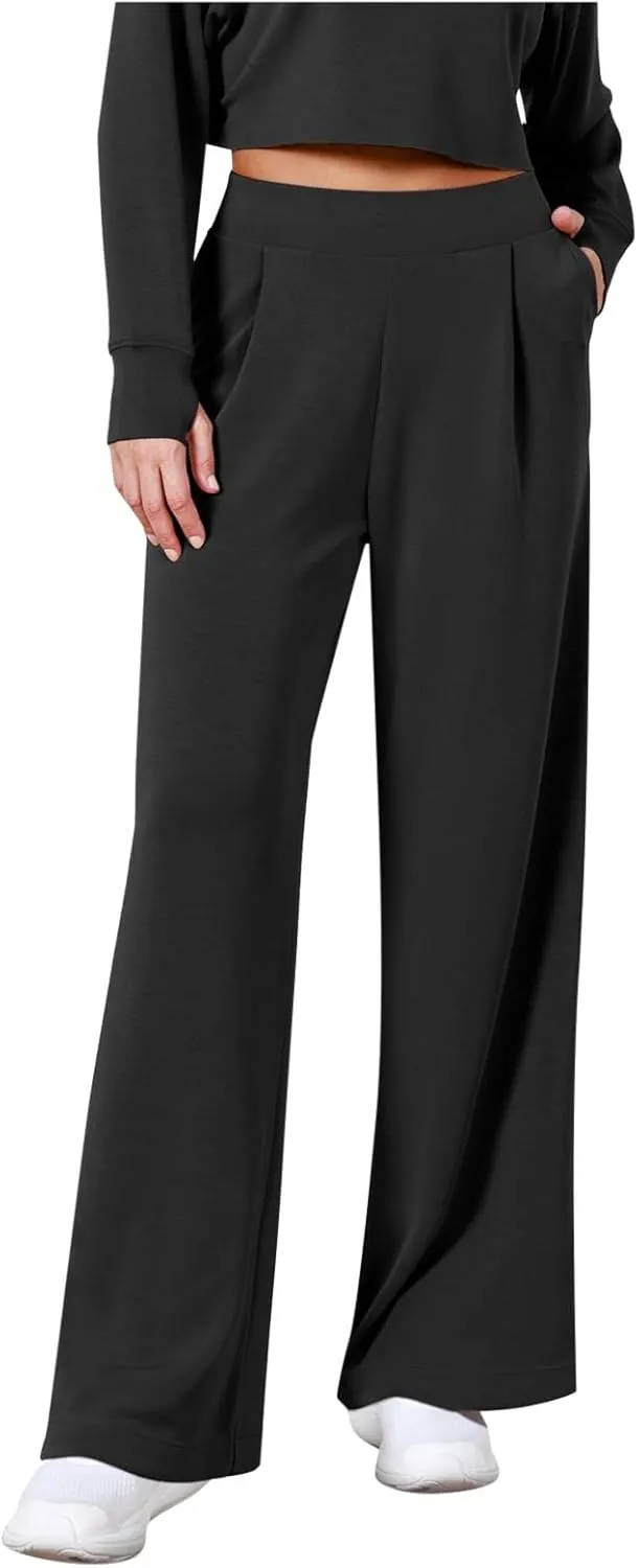 Women's Cotton Linen Summer Casual Flowy Pant Trousers High Waist Stretchy Straight Plus Size Pant