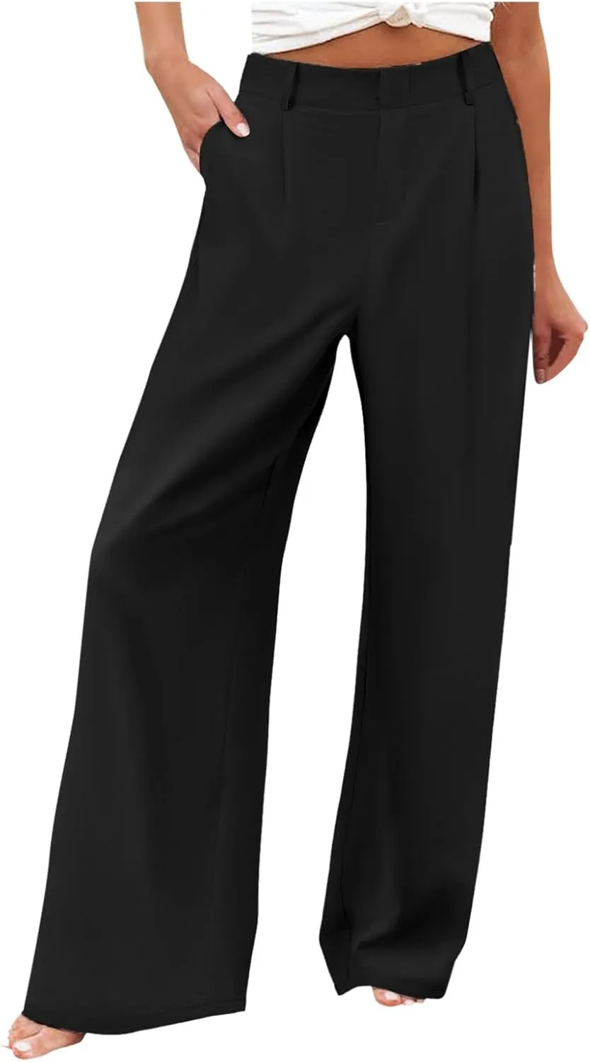 Women's Cotton Linen Summer Cropped Pant Trousers Elastic Waist Stretchy Straight Plus Size Pant Trousers Trendy