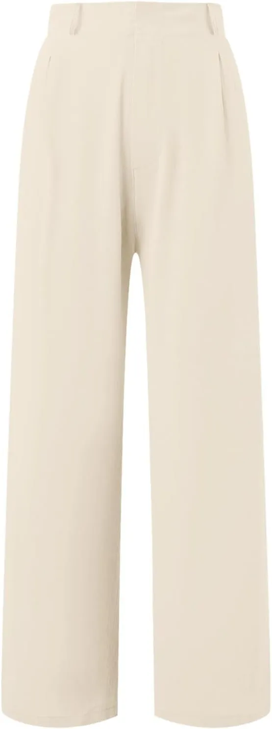 Women's Cotton Linen Summer Cropped Pant Trousers Elastic Waist Stretchy Straight Plus Size Pant Trousers Trendy