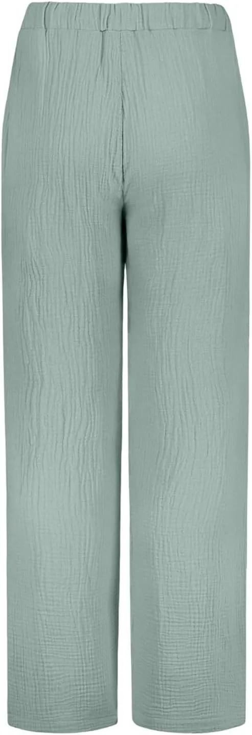 Women's Cotton Linen Summer Y2K Streetwear Palazzo Lounge Pants Elastic Waist Baggy Stretchy Slim-Fit