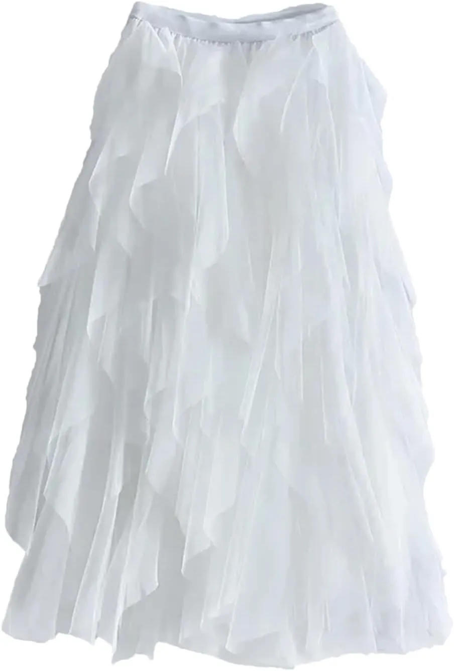 Womens Elastic High Waist Tulle Mesh Irregular Skirt Summer Girls Party Kid Girl Pleated Long Midi Skirts
