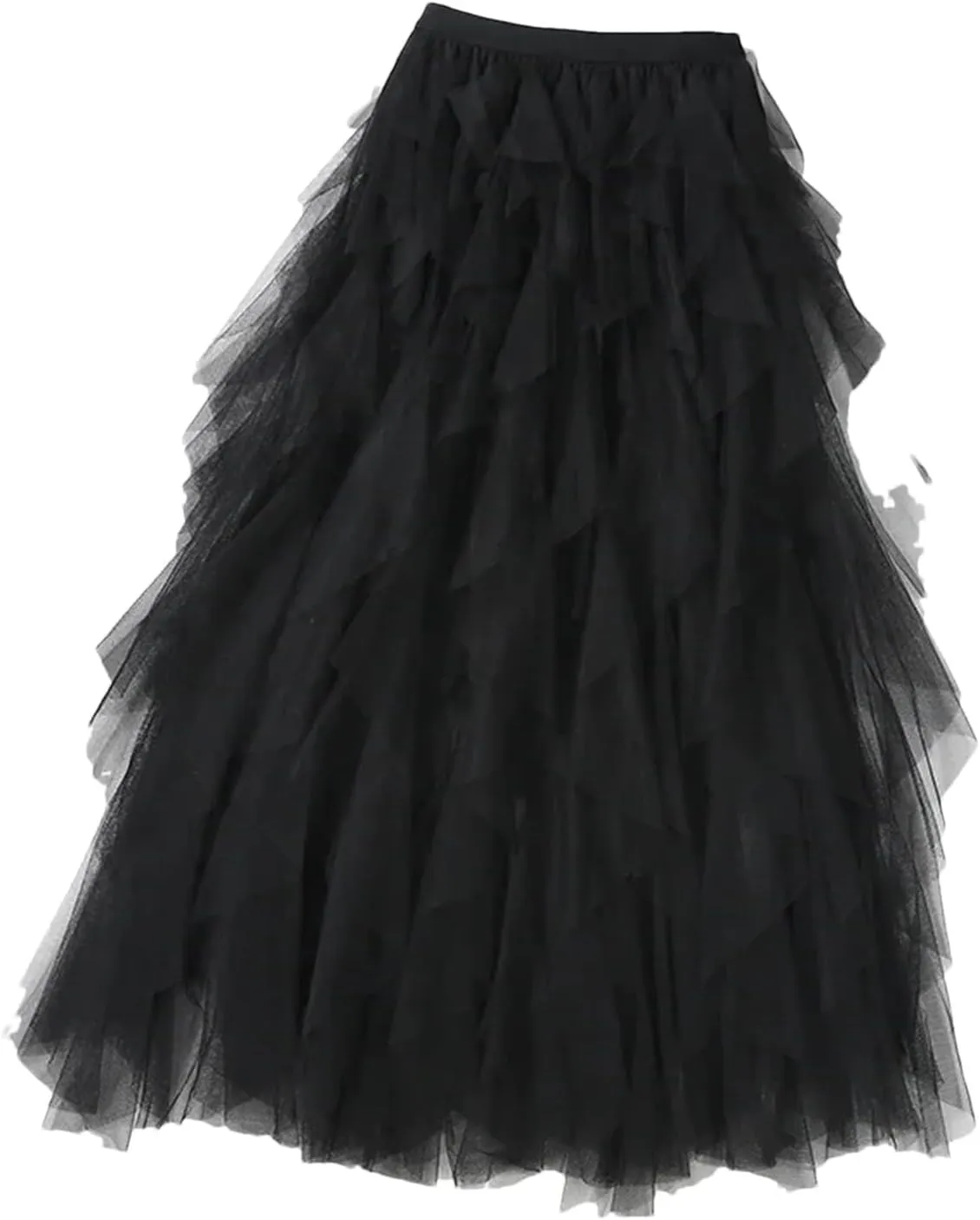 Womens Elastic High Waist Tulle Mesh Irregular Skirt Summer Girls Party Kid Girl Pleated Long Midi Skirts