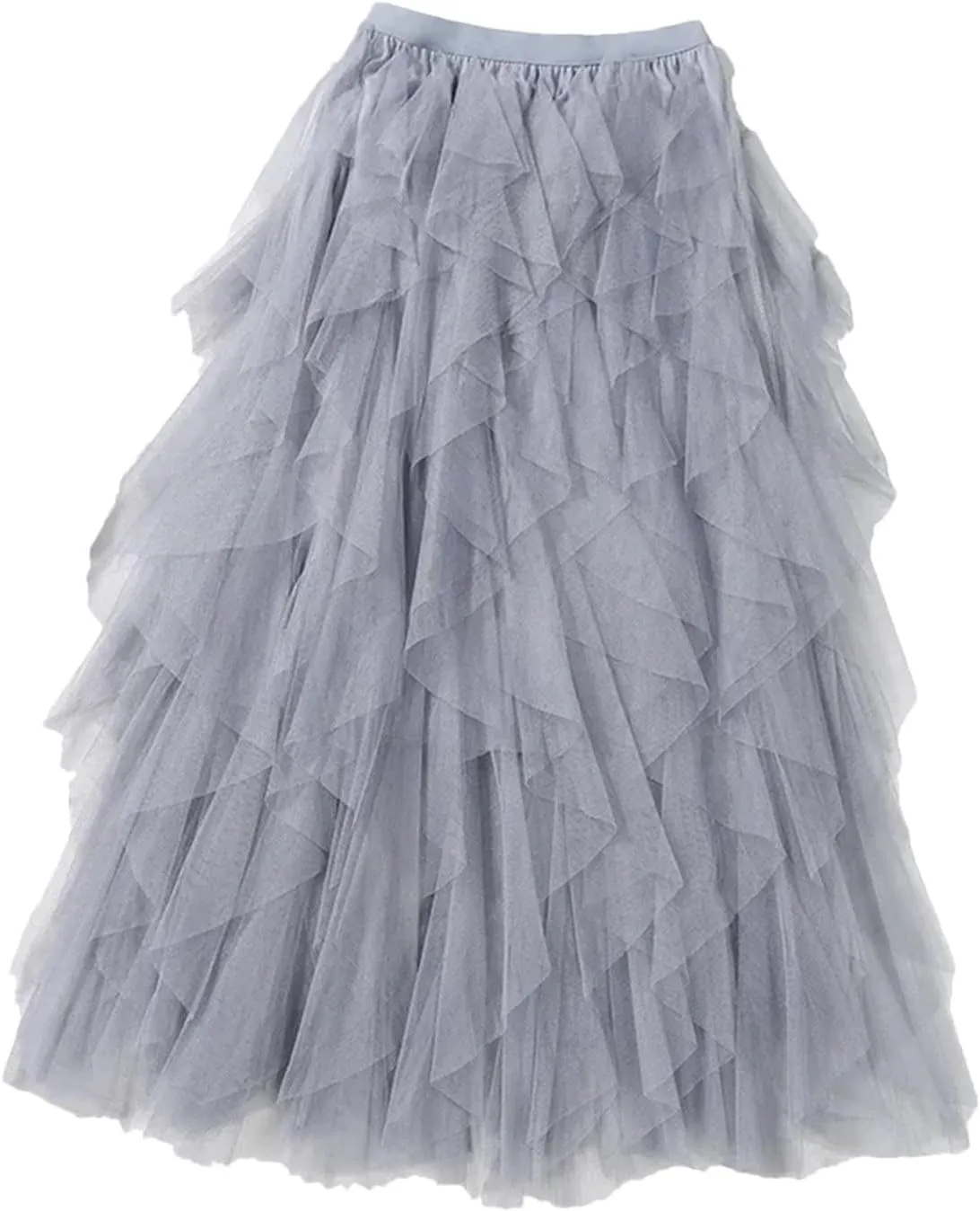 Womens Elastic High Waist Tulle Mesh Irregular Skirt Summer Girls Party Kid Girl Pleated Long Midi Skirts