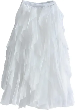 Womens Elastic High Waist Tulle Mesh Irregular Skirt Summer Girls Party Kid Girl Pleated Long Midi Skirts
