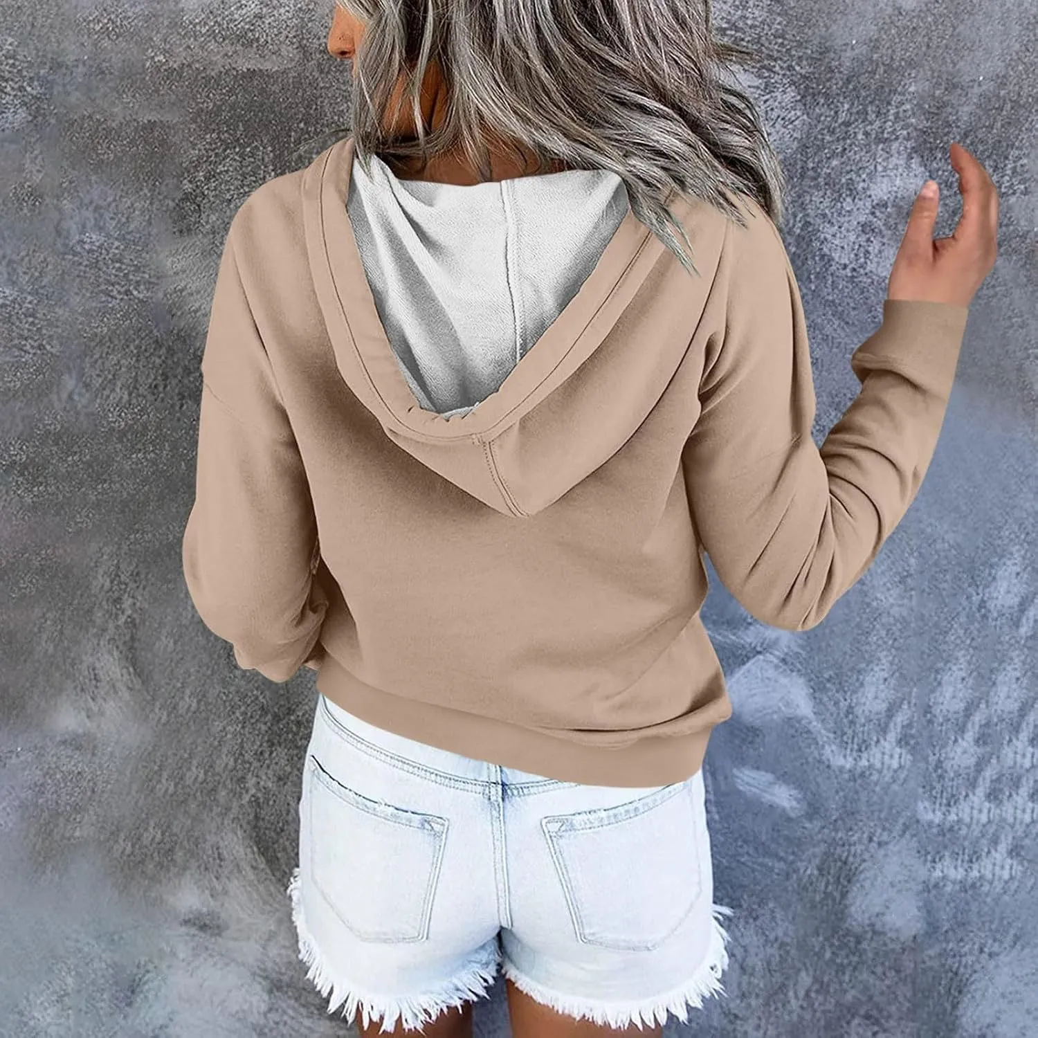 Women's Fashion Hoodies & Sweatshirts Trendy Casual Long Sleeve Hoodies Comfy Loose Solid Sweatshirt with Pockets