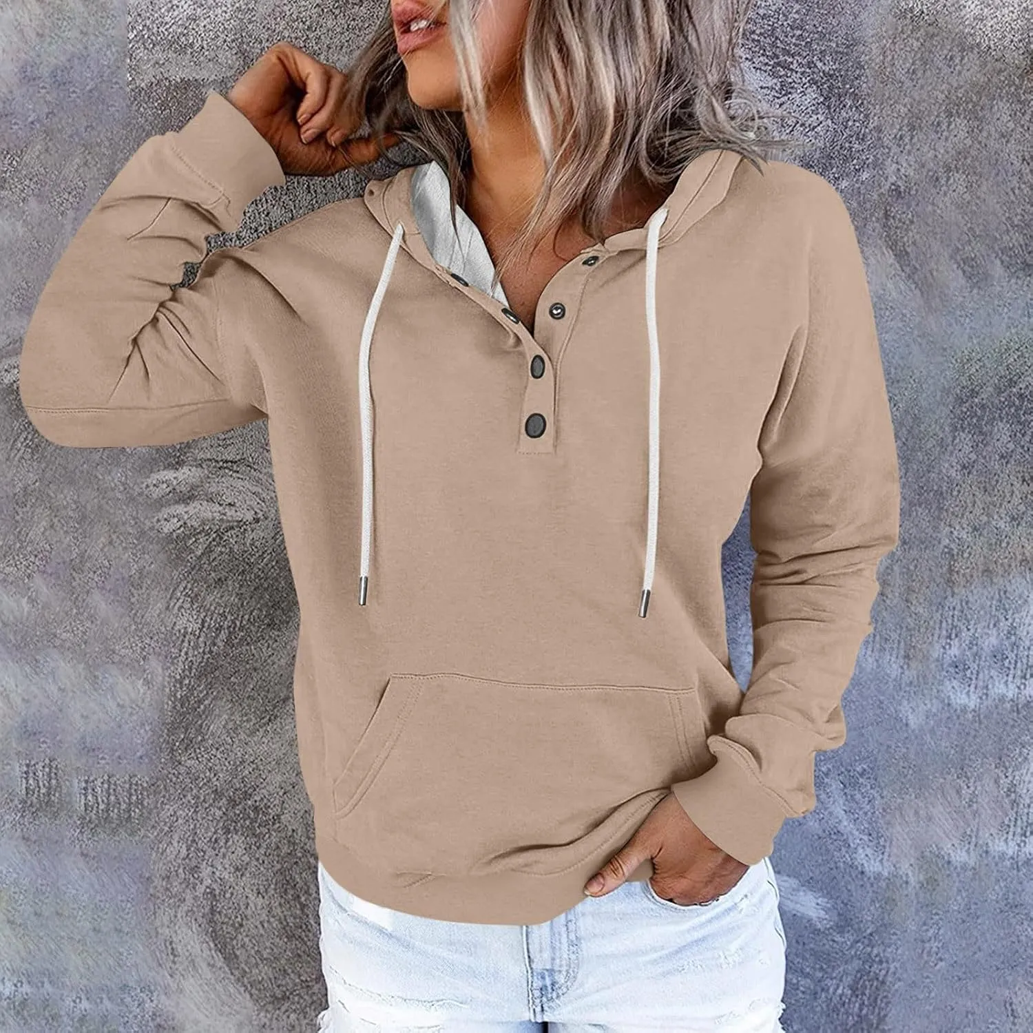 Women's Fashion Hoodies & Sweatshirts Trendy Casual Long Sleeve Hoodies Comfy Loose Solid Sweatshirt with Pockets