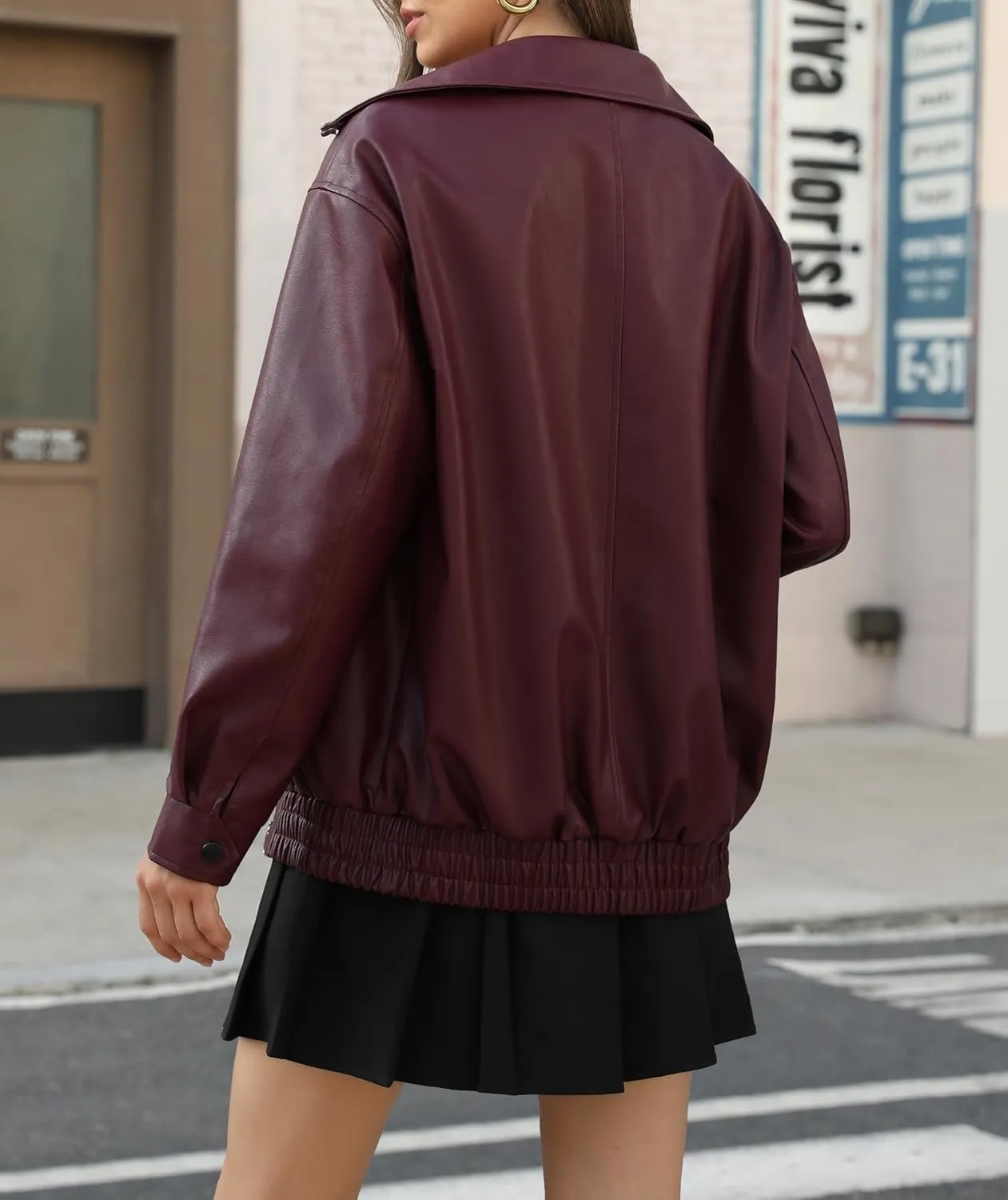 Women's Faux Leather Jackets Long Sleeve Zipper Oversized Motorcycle Biker Coat Trendy Travel Casual Outfits