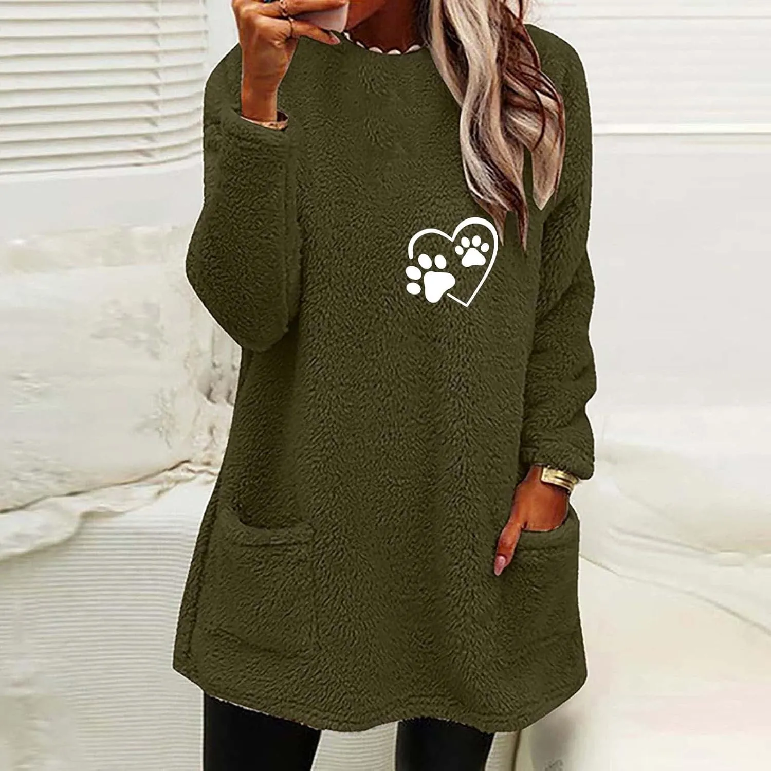 Womens Fuzzy Fleece Sweatshirts Casual Loose Oversized Sherpa Pullovers Cute Graphic Soft Comfy Sweaters Loungewear