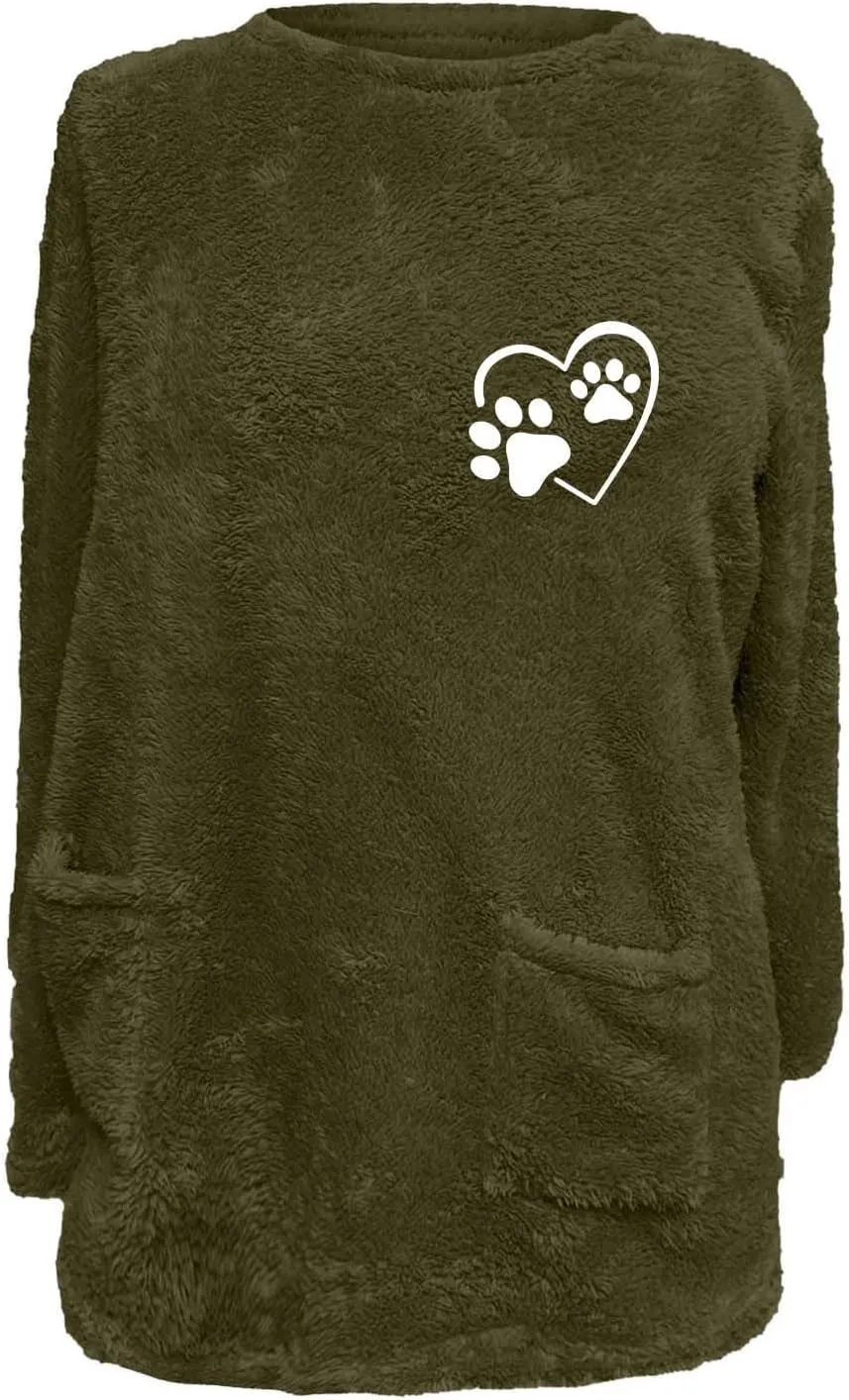 Womens Fuzzy Fleece Sweatshirts Casual Loose Oversized Sherpa Pullovers Cute Graphic Soft Comfy Sweaters Loungewear