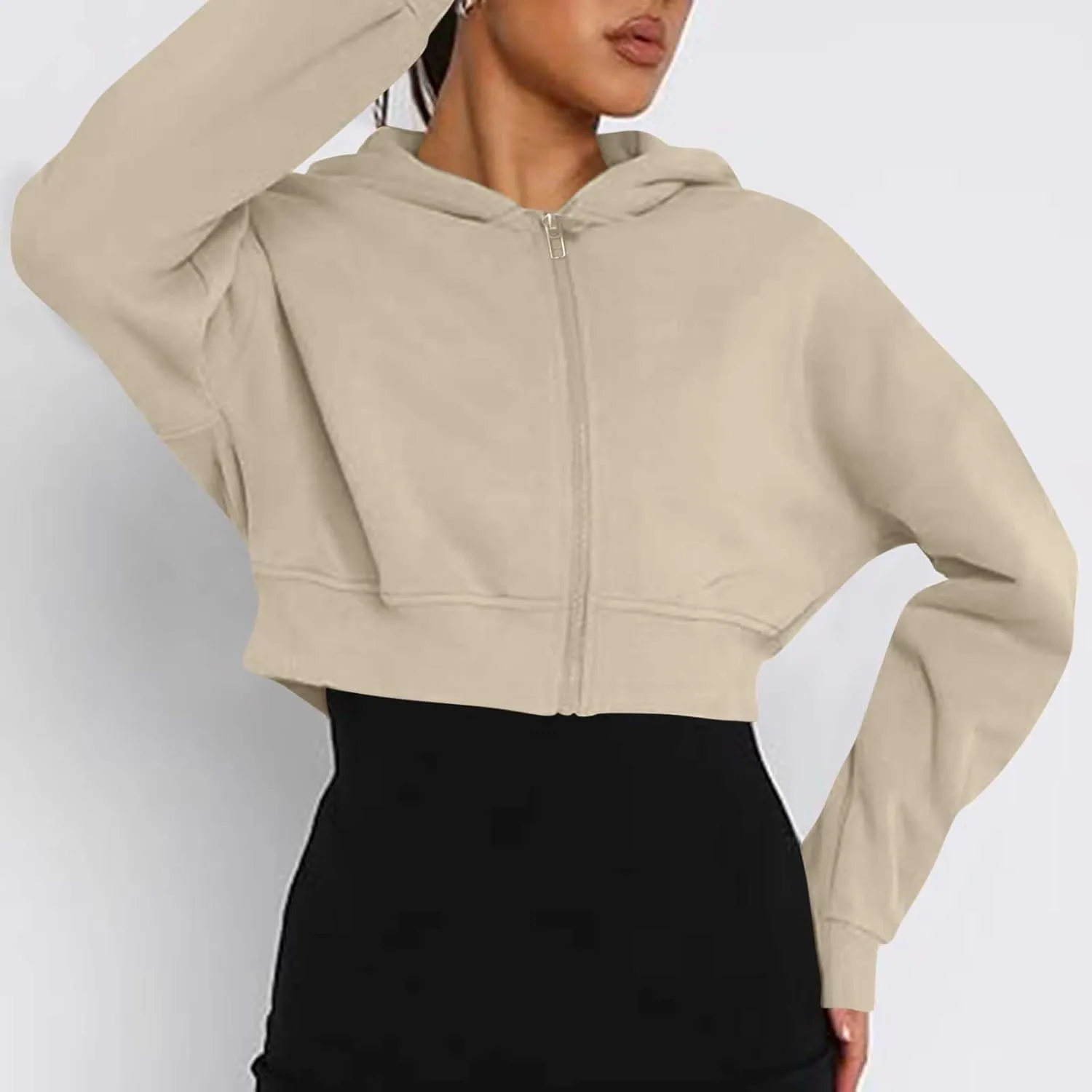Women's Half Zipper Cropped Sweatshirts Hoodie Pullover, 2024 Outfits Loose Basic Comfy Basic Tops with Thumb Hole