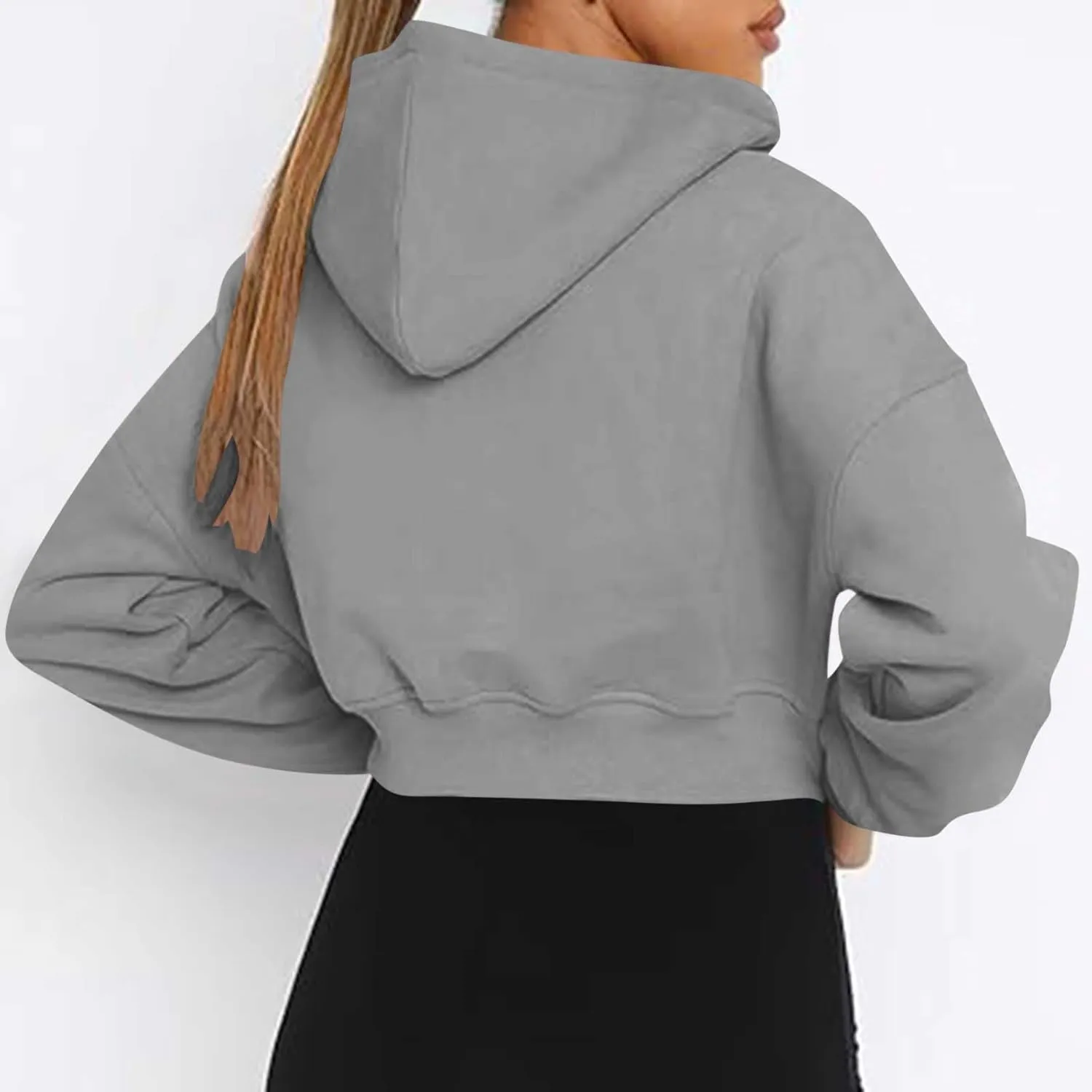 Women's Half Zipper Cropped Sweatshirts Hoodie Pullover, 2024 Outfits Loose Basic Comfy Basic Tops with Thumb Hole
