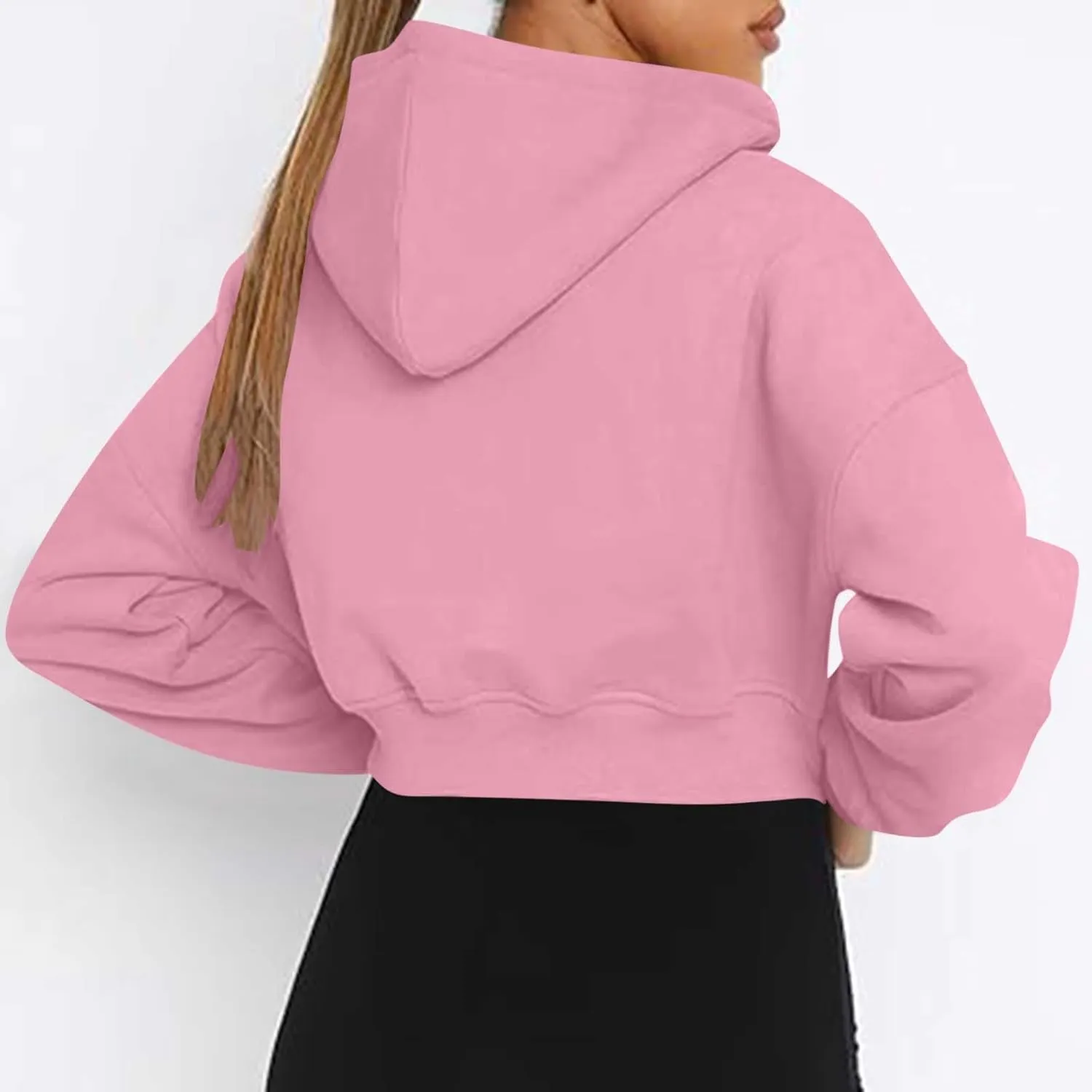 Women's Half Zipper Cropped Sweatshirts Hoodie Pullover, 2024 Outfits Loose Basic Comfy Basic Tops with Thumb Hole