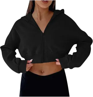 Women's Half Zipper Cropped Sweatshirts Hoodie Pullover, 2024 Outfits Loose Basic Comfy Basic Tops with Thumb Hole
