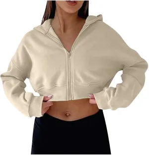 Women's Half Zipper Cropped Sweatshirts Hoodie Pullover, 2024 Outfits Loose Basic Comfy Basic Tops with Thumb Hole