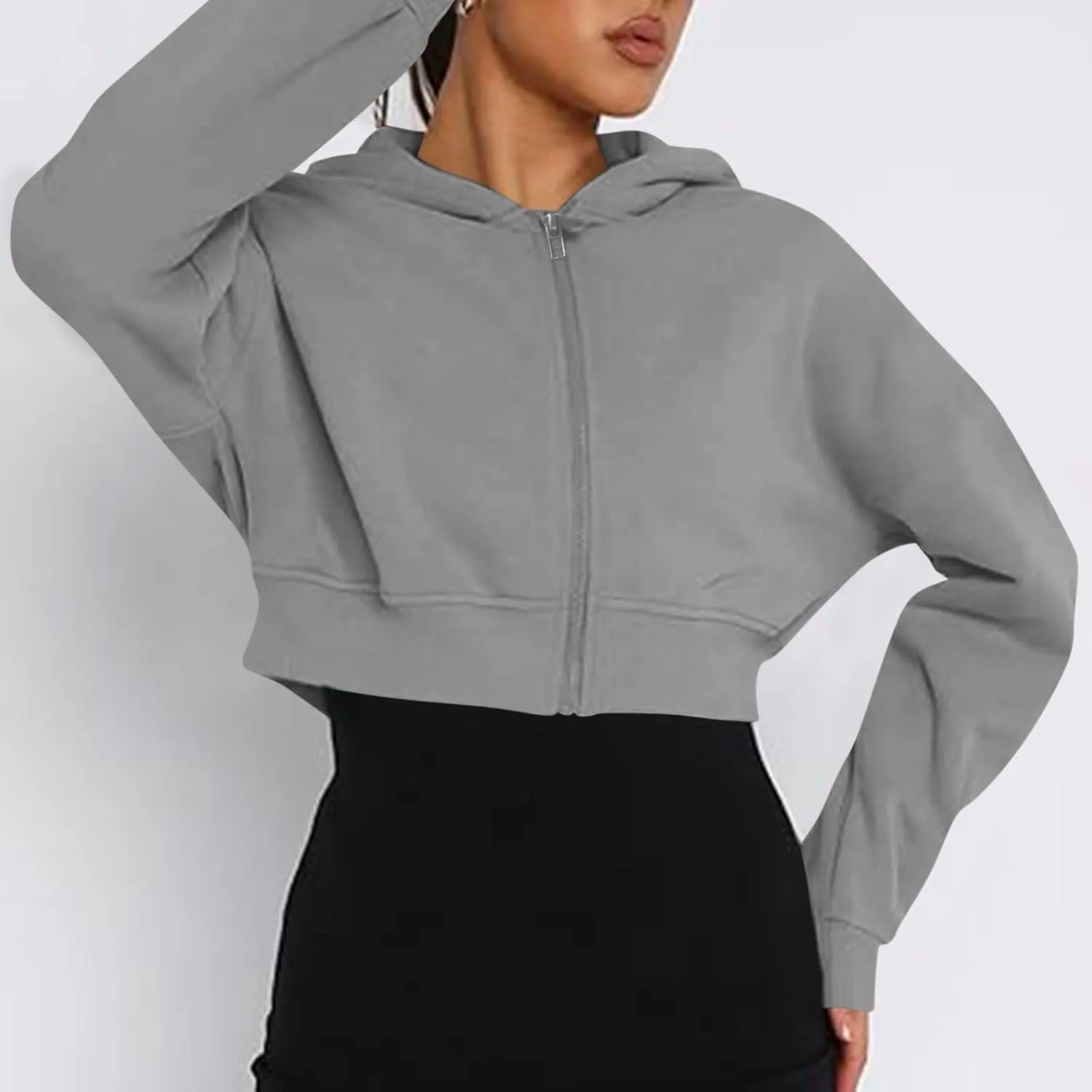 Women's Half Zipper Cropped Sweatshirts Hoodie Pullover, 2024 Outfits Loose Basic Comfy Basic Tops with Thumb Hole
