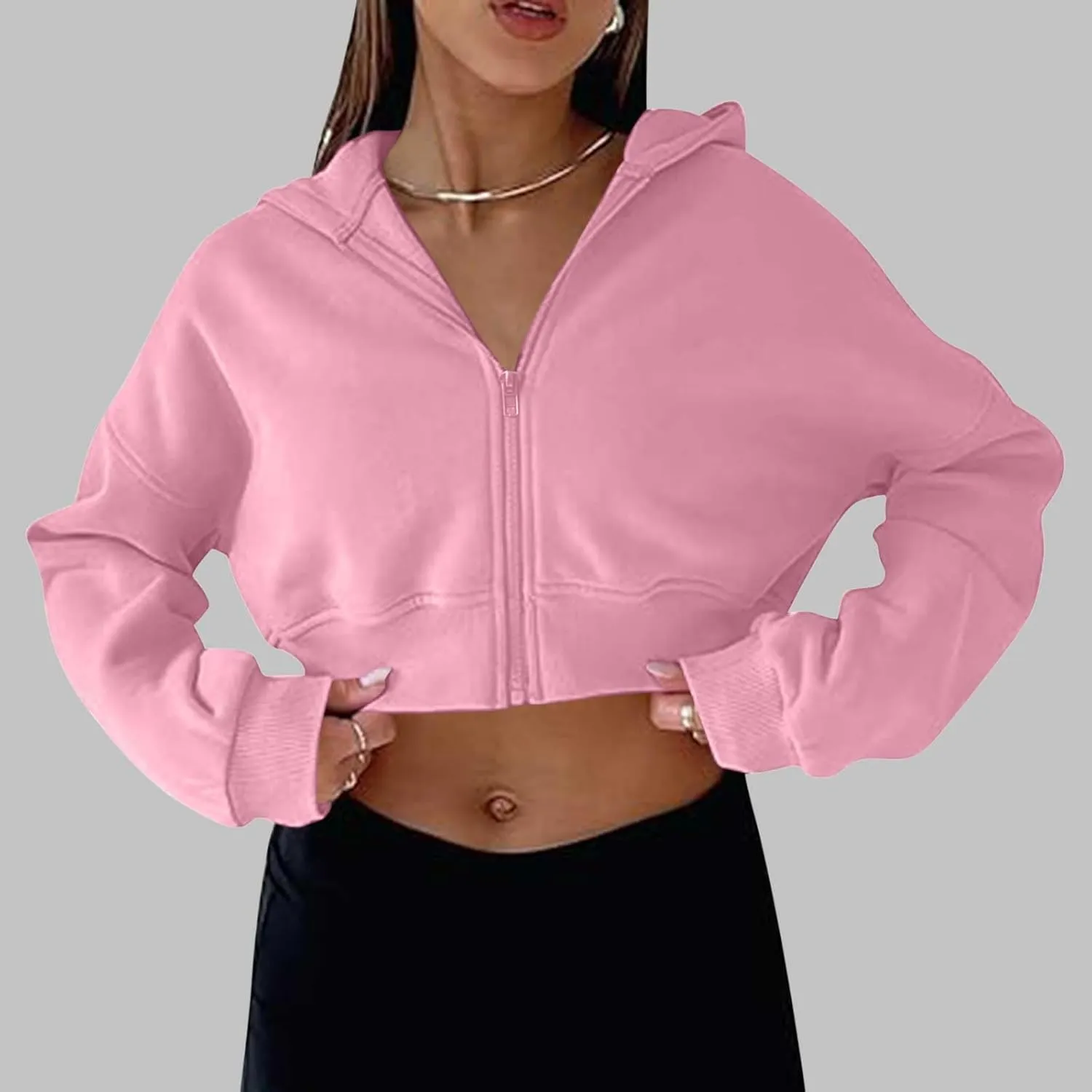 Women's Half Zipper Cropped Sweatshirts Hoodie Pullover, 2024 Outfits Loose Basic Comfy Basic Tops with Thumb Hole