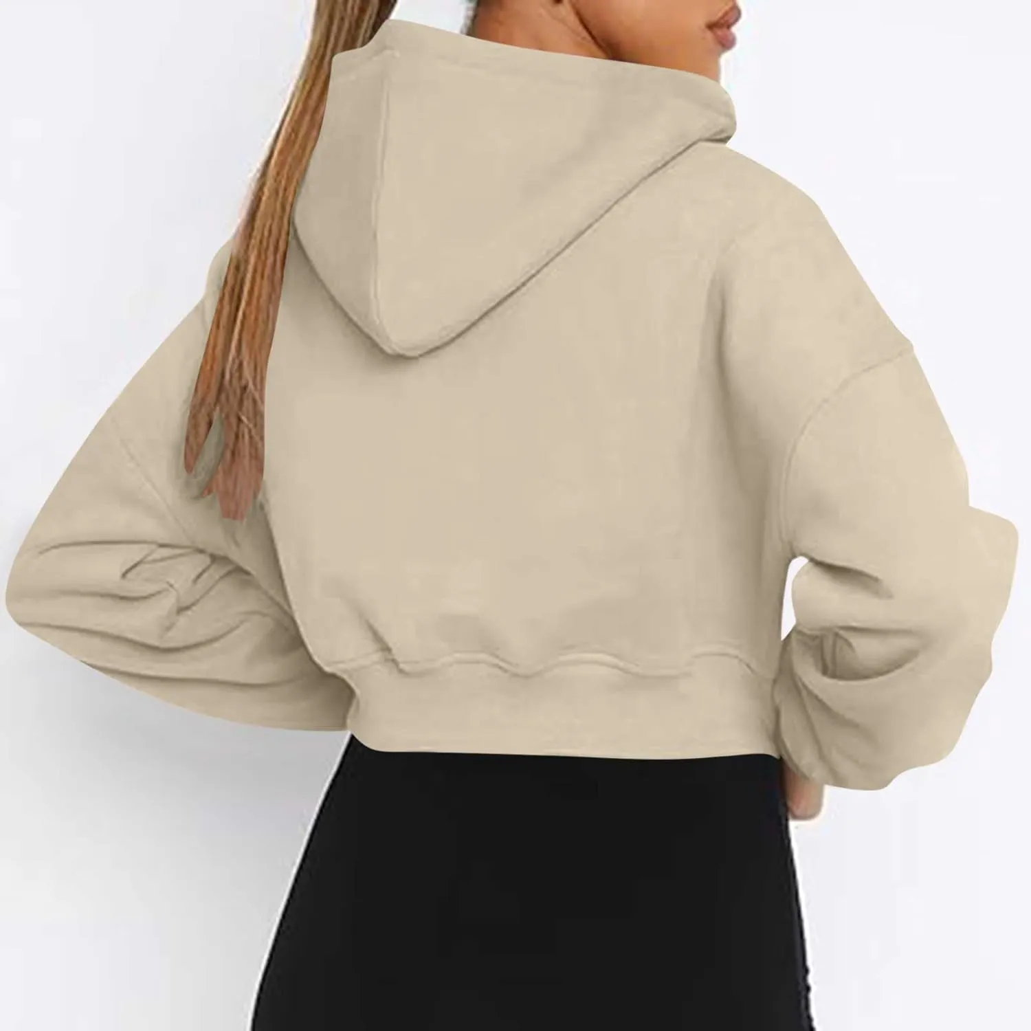 Women's Half Zipper Cropped Sweatshirts Hoodie Pullover, 2024 Outfits Loose Basic Comfy Basic Tops with Thumb Hole