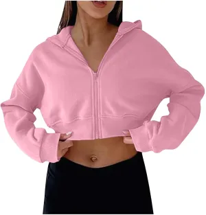 Women's Half Zipper Cropped Sweatshirts Hoodie Pullover, 2024 Outfits Loose Basic Comfy Basic Tops with Thumb Hole