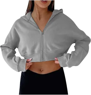 Women's Half Zipper Cropped Sweatshirts Hoodie Pullover, 2024 Outfits Loose Basic Comfy Basic Tops with Thumb Hole