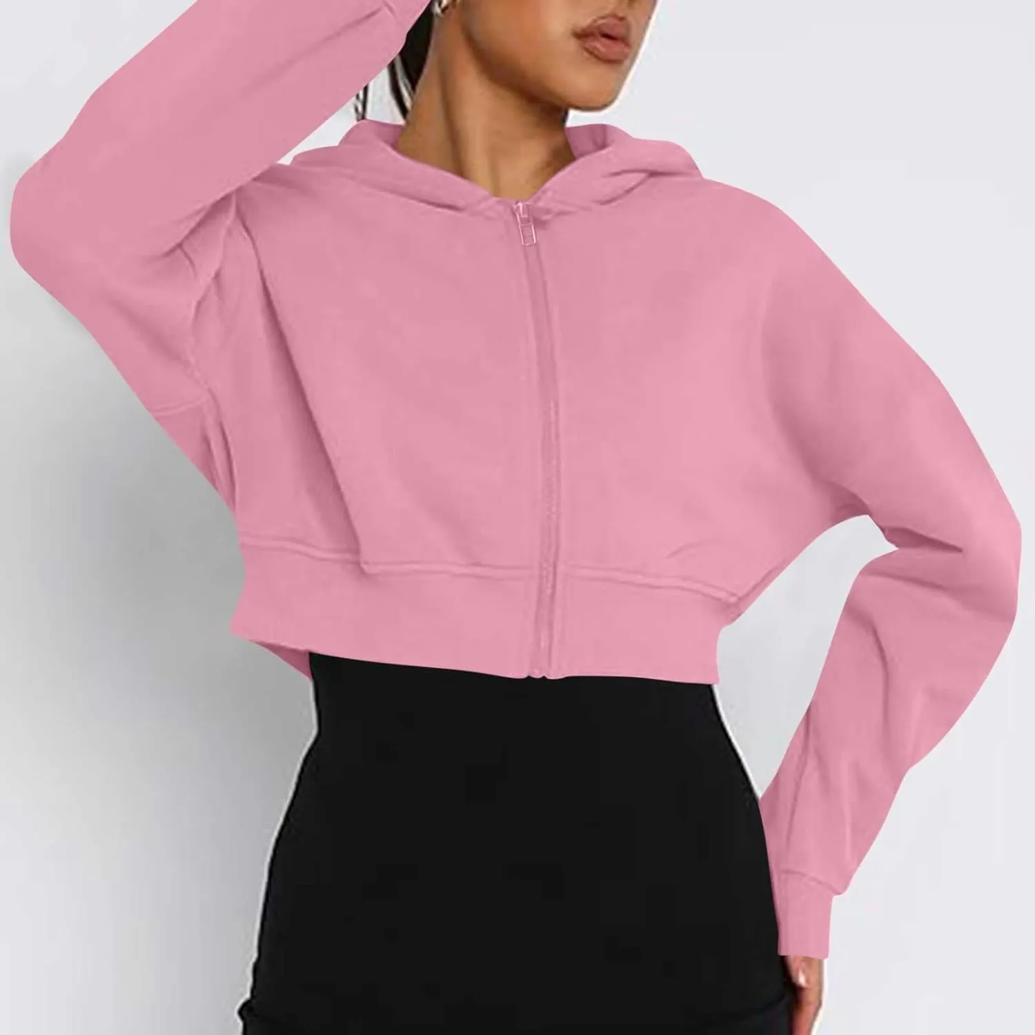 Women's Half Zipper Cropped Sweatshirts Hoodie Pullover, 2024 Outfits Loose Basic Comfy Basic Tops with Thumb Hole