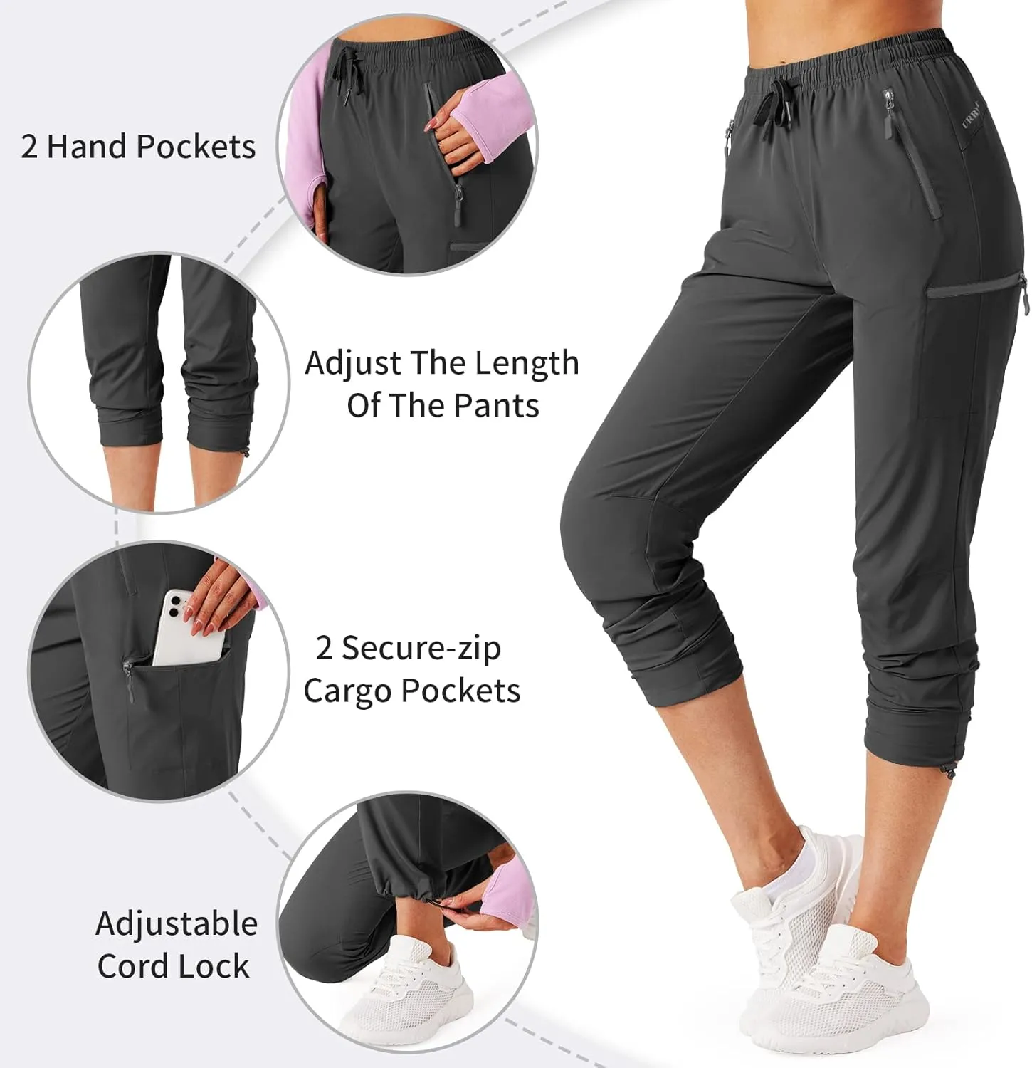 Women's Hiking Cargo Pants Outdoor Lightweight Quick Dry Water Resistant UPF 50  Capris Pants with Zipper Pockets