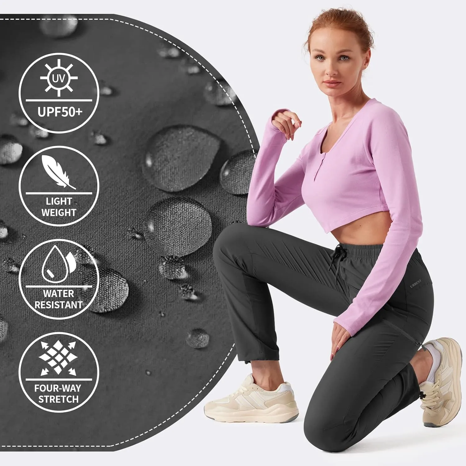 Women's Hiking Cargo Pants Outdoor Lightweight Quick Dry Water Resistant UPF 50  Capris Pants with Zipper Pockets
