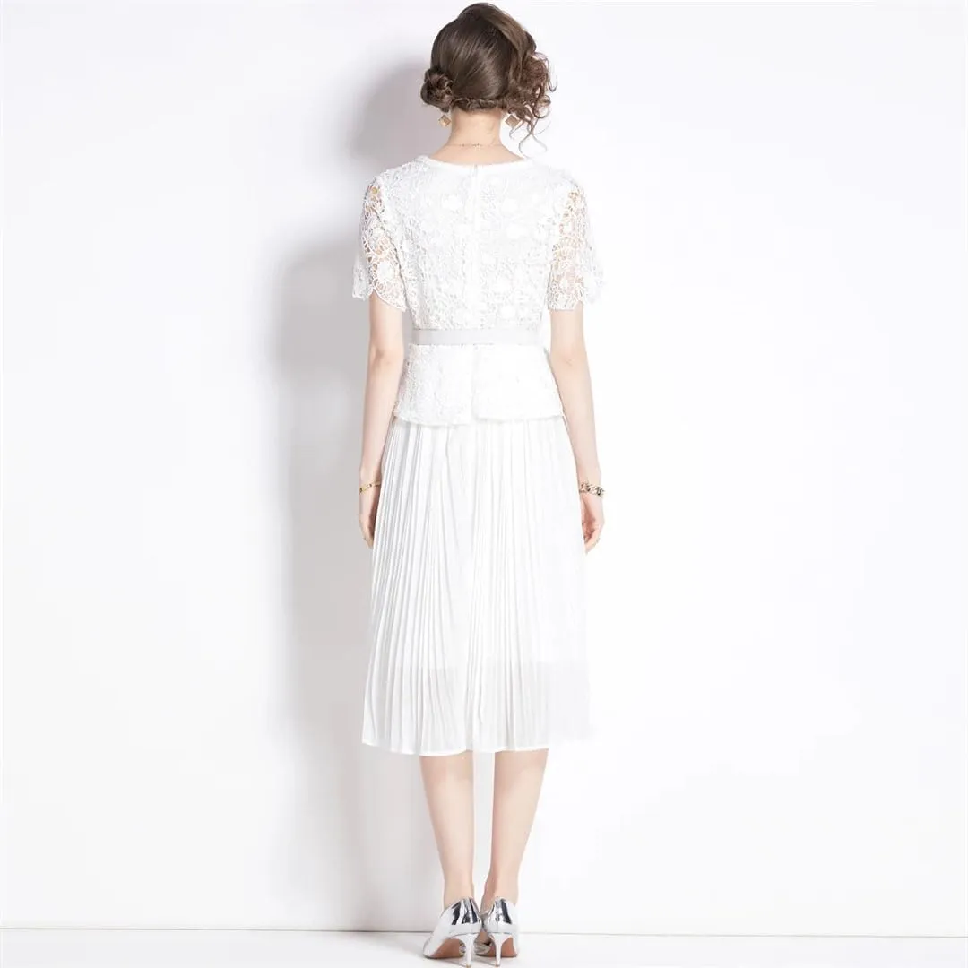 Women's Holiday Lace Chiffon Prom Evening Dress Women Short Sleeve Midi Long Vestidos Party Robe