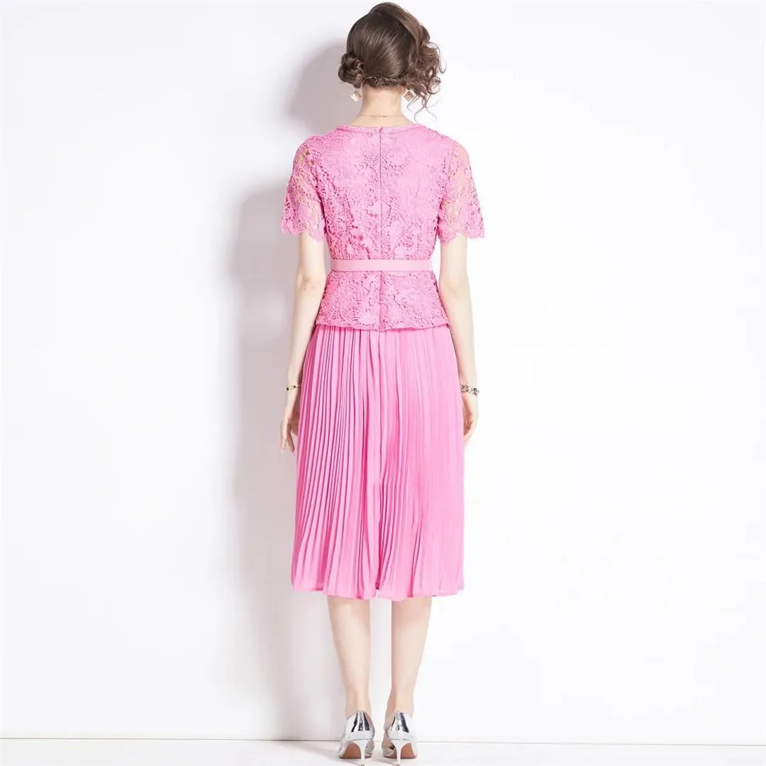 Women's Holiday Lace Chiffon Prom Evening Dress Women Short Sleeve Midi Long Vestidos Party Robe