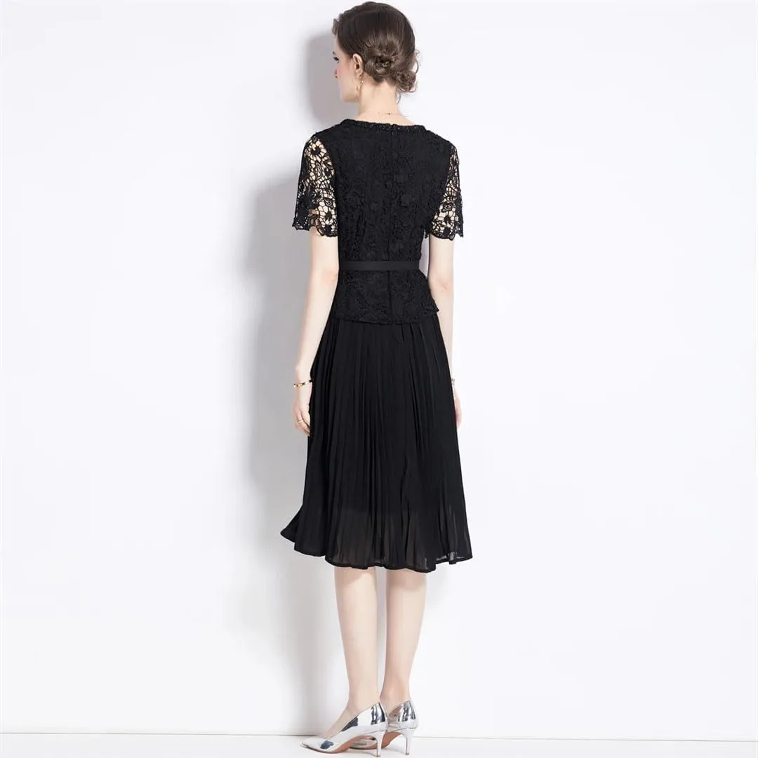 Women's Holiday Lace Chiffon Prom Evening Dress Women Short Sleeve Midi Long Vestidos Party Robe