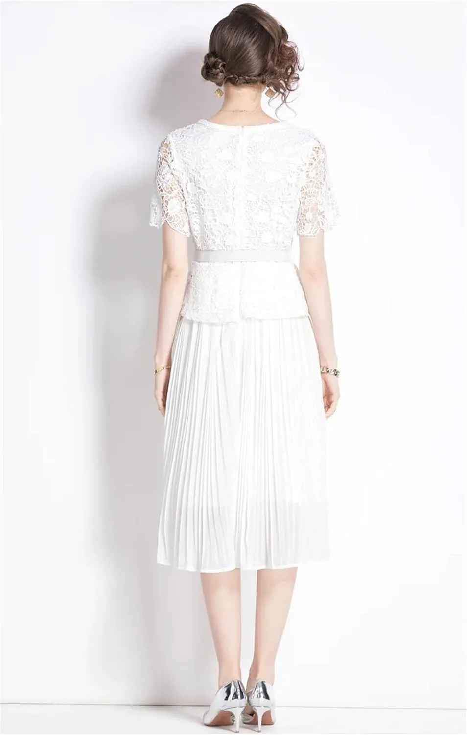 Women's Holiday Lace Chiffon Prom Evening Dress Women Short Sleeve Midi Long Vestidos Party Robe