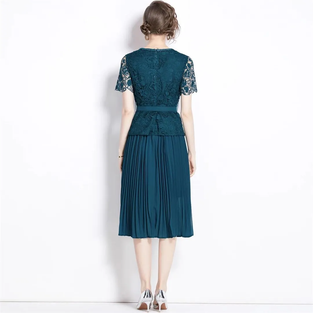 Women's Holiday Lace Chiffon Prom Evening Dress Women Short Sleeve Midi Long Vestidos Party Robe