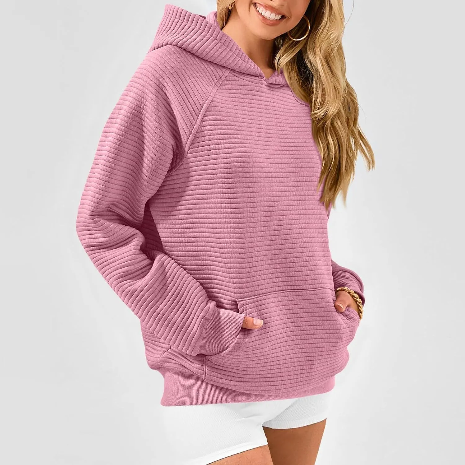 Womens Hoodies Loose Fleece Long Sleeve Hooded Sweatshirts Casual Comfy Crew Neck Pullover Top with Pockets