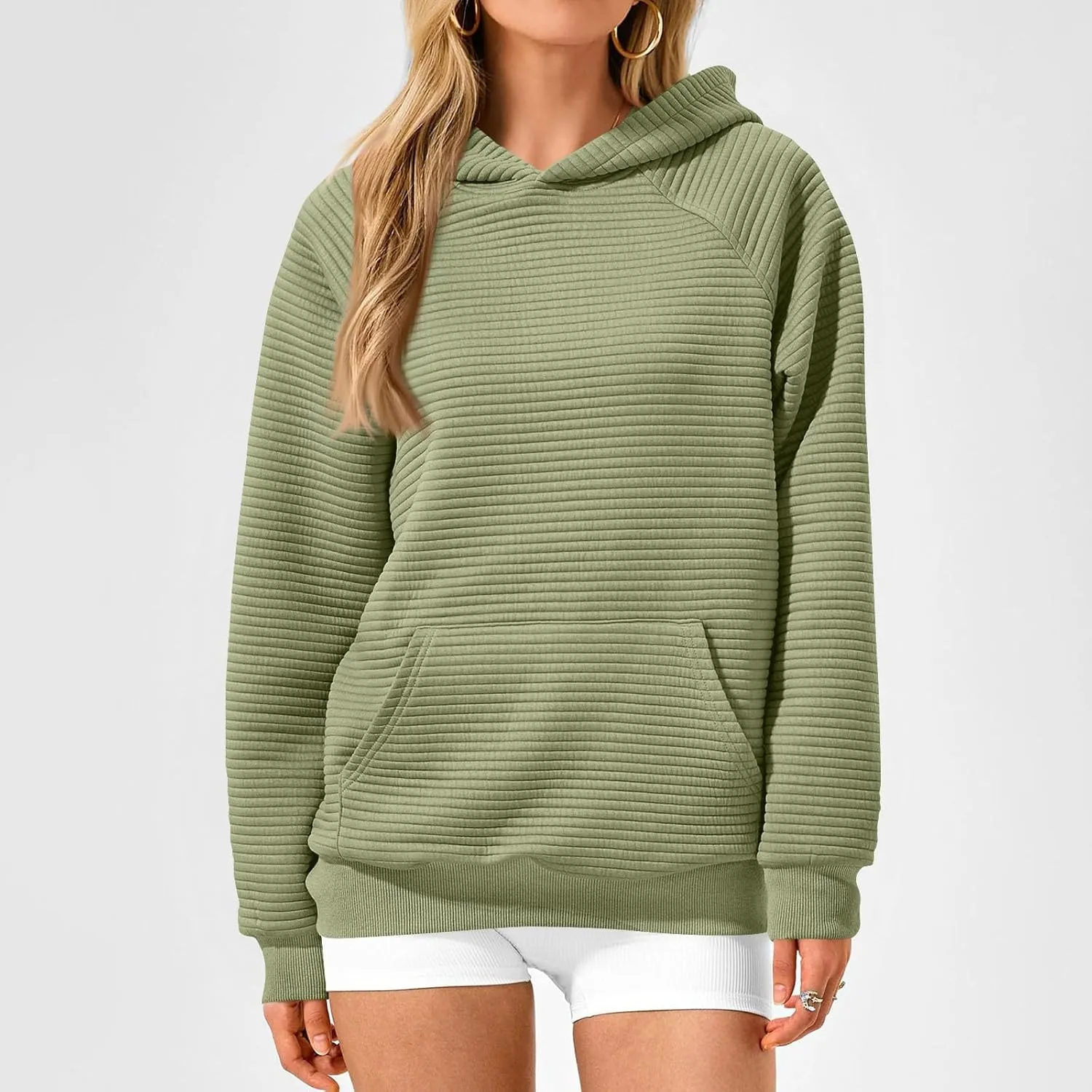 Womens Hoodies Loose Fleece Long Sleeve Hooded Sweatshirts Casual Comfy Crew Neck Pullover Top with Pockets