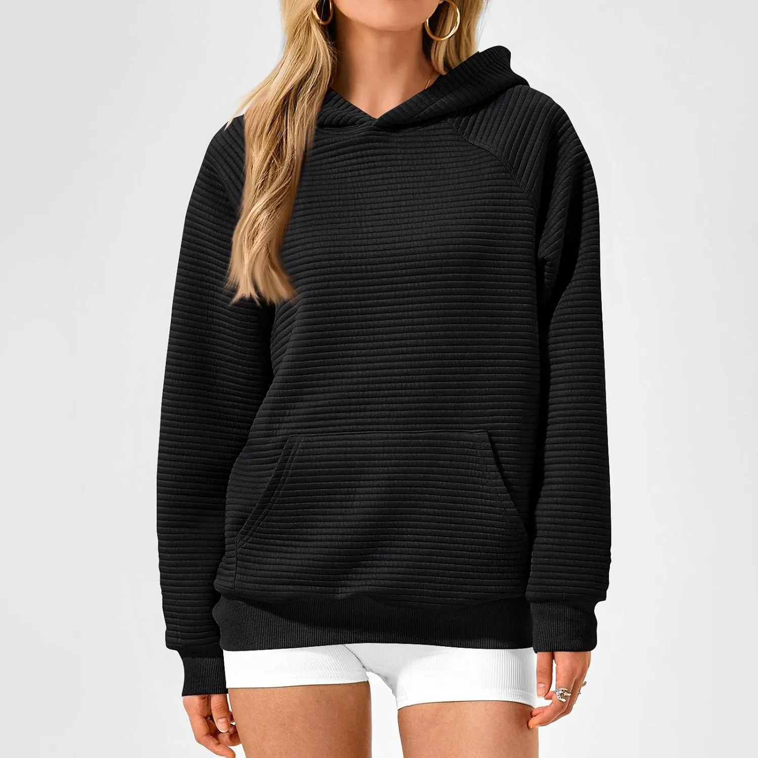 Womens Hoodies Loose Fleece Long Sleeve Hooded Sweatshirts Casual Comfy Crew Neck Pullover Top with Pockets