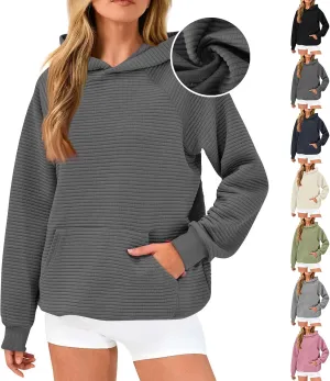 Womens Hoodies Loose Fleece Long Sleeve Hooded Sweatshirts Casual Comfy Crew Neck Pullover Top with Pockets