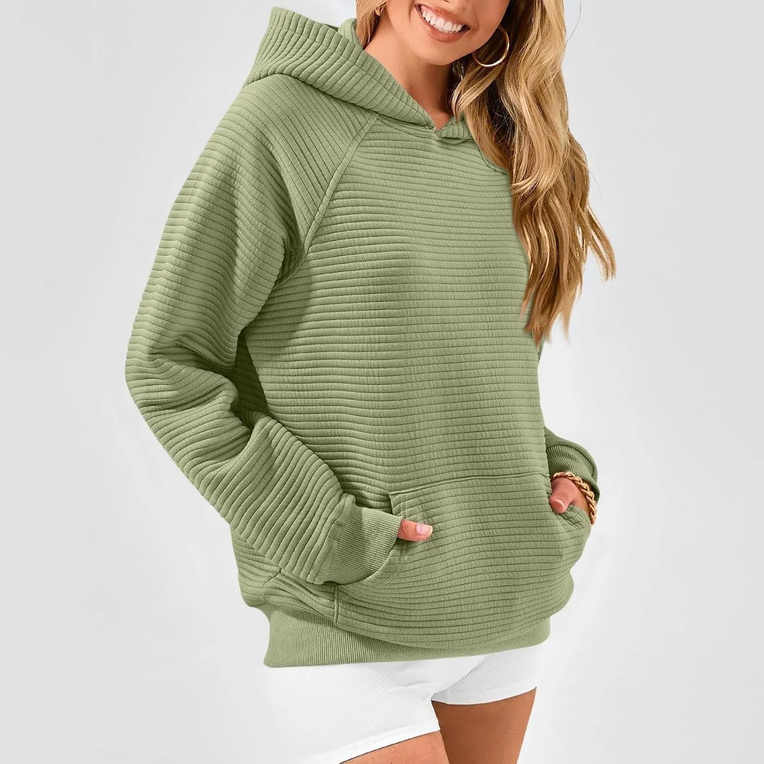 Womens Hoodies Loose Fleece Long Sleeve Hooded Sweatshirts Casual Comfy Crew Neck Pullover Top with Pockets