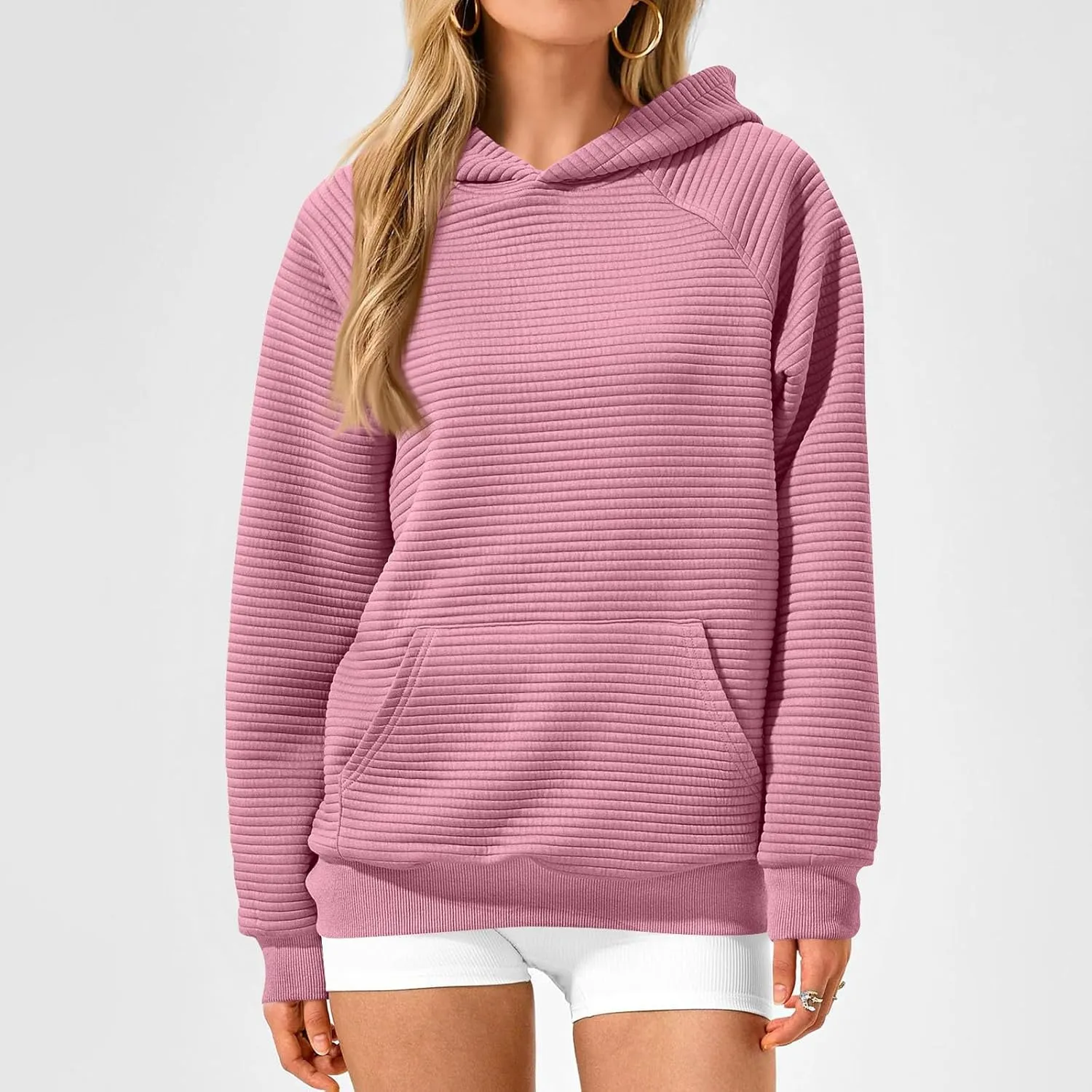 Womens Hoodies Loose Fleece Long Sleeve Hooded Sweatshirts Casual Comfy Crew Neck Pullover Top with Pockets