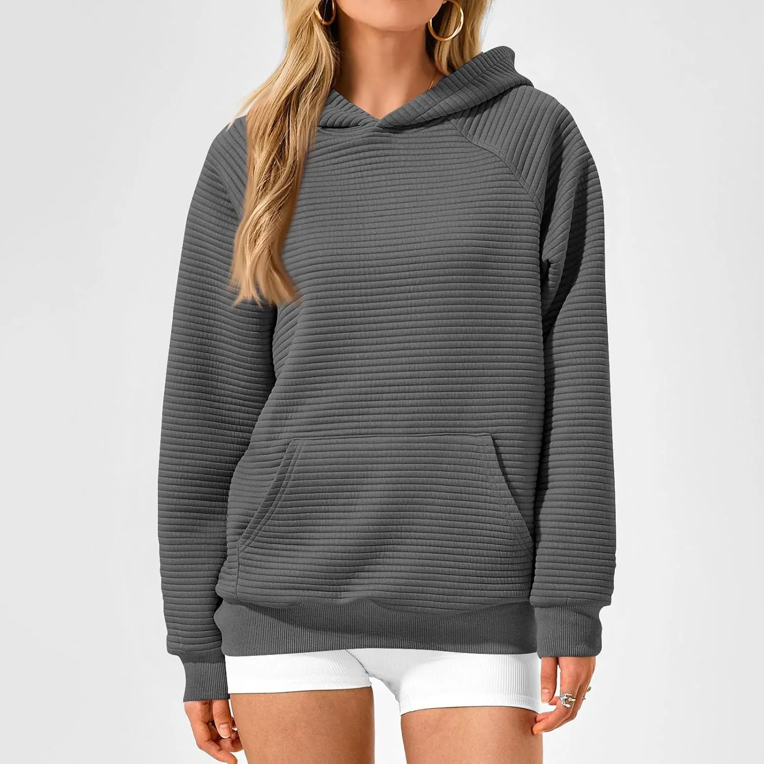 Womens Hoodies Loose Fleece Long Sleeve Hooded Sweatshirts Casual Comfy Crew Neck Pullover Top with Pockets