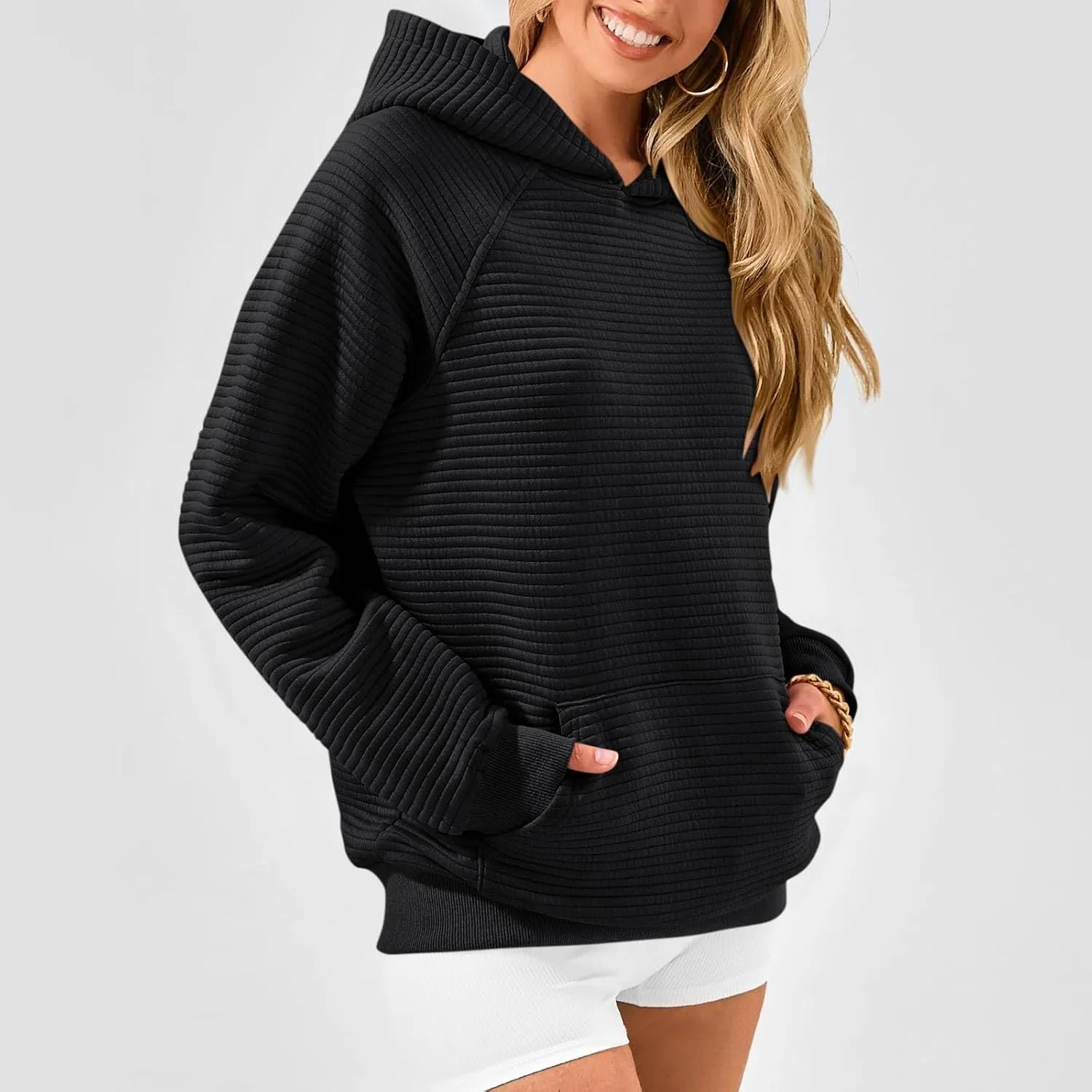 Womens Hoodies Loose Fleece Long Sleeve Hooded Sweatshirts Casual Comfy Crew Neck Pullover Top with Pockets