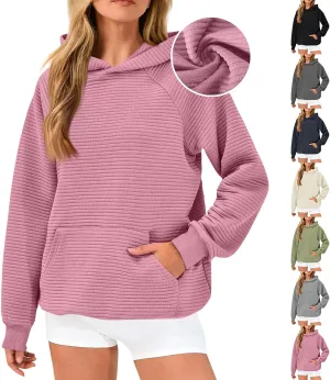 Womens Hoodies Loose Fleece Long Sleeve Hooded Sweatshirts Casual Comfy Crew Neck Pullover Top with Pockets